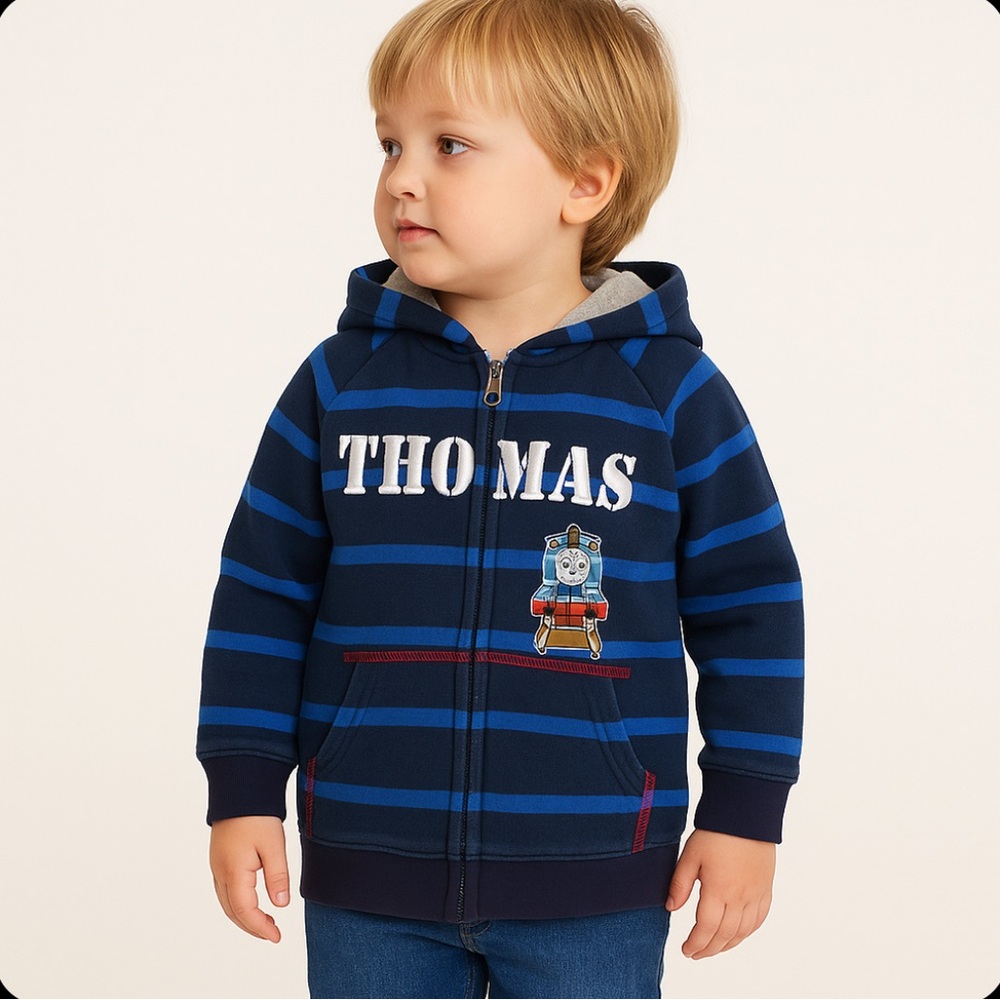 Thomas & Friends Blue Striped Zip-Up Hoodie Toddler 24M Thomas the Tank Engine